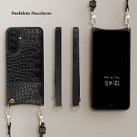 Selencia Nova Croco HandyHülle mit Kordel und Kartenhalter Samsung Galaxy A37 (5G) - Schwarz