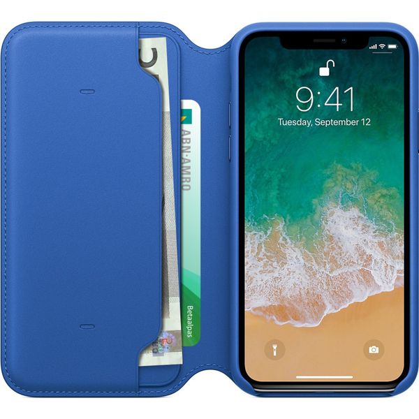 Apple Leather Folio Klapphülle Electric Blue für das Apple iPhone X / Xs