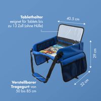 imoshion Reisetisch - Tablethalter Auto - 7 Aufbewahrungsfächer - Inklusive 2 Malvorlagen - Blau