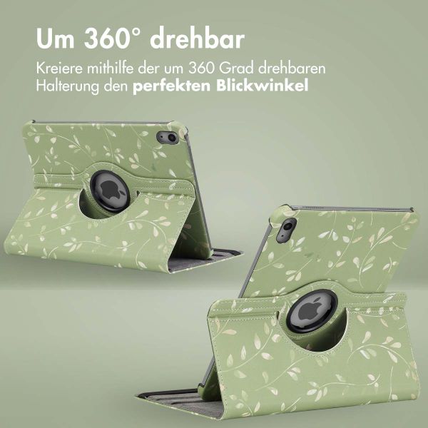 imoshion 360° drehbare Design Klapphülle für das iPad 11 (2025) 11 Zoll / iPad 10 (2022) 10.9 Zoll - Green Flowers