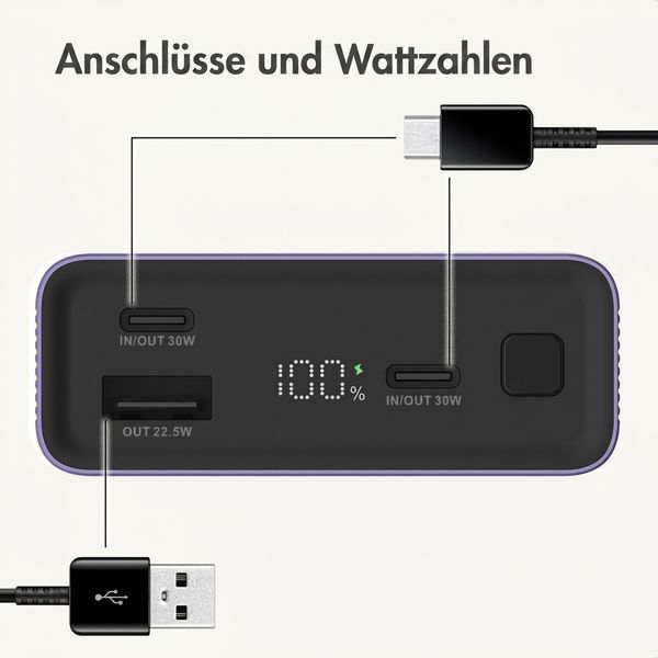 imoshion Ultra Series Aluminium Powerbank 20.000 mAh - Schnellladen bis 33W - Tropical Violet