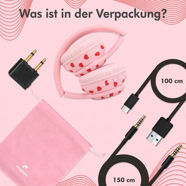 imoshion Kabellose Kinderkopfhörer LED Light - Dezibelbegrenzer - Mit AUX-Kabel - Herzchen