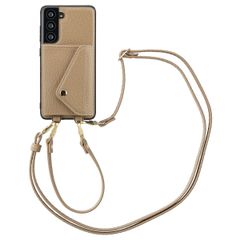 Selencia Sera Kordel-Hulle mit Kartenhalter-Umschlag für das Samsung Galaxy S21 FE - Beige