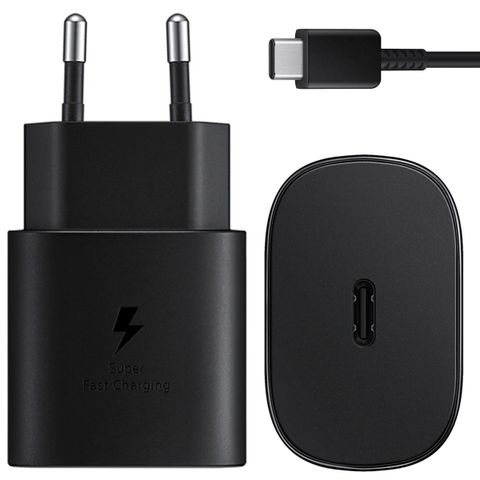 Samsung Originales USB-C auf USB-C Kabel - 1,8 Meter - 25 Watt + Original Fast Charging Adapter USB-C Ladegerät - 25 Watt - Schwarz