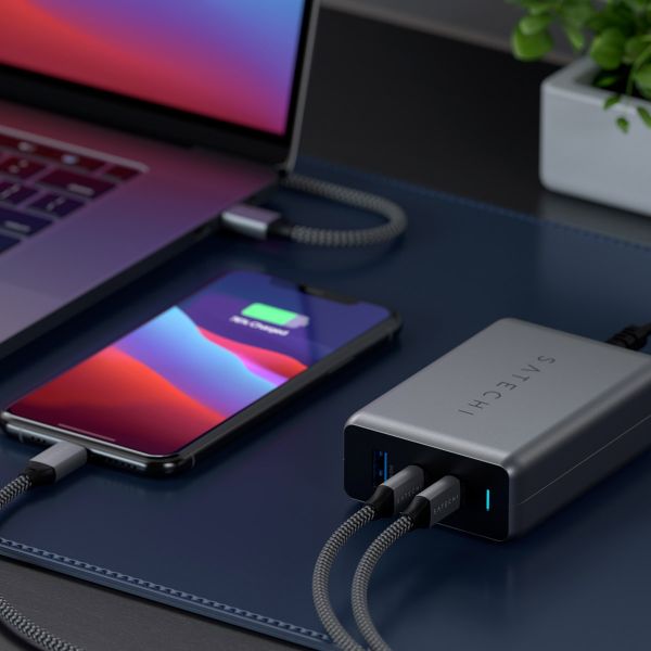 Satechi USB-C 100 Watt GaN Kompaktladegerät | Kompaktes Schnellladegerät mit Verlängerungskabel - Space Grau