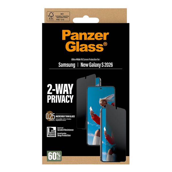 PanzerGlass Ultra Wide Fit Antibakterieller Screen Protector mit Sichtschutz inkl. Applikator Samsung Galaxy S26