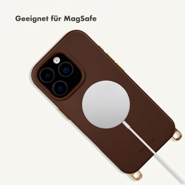 Selencia Rivièra Backcover mit MagSafe mit abnehmbaren Haken Apple iPhone 16 Pro - Choco Brown