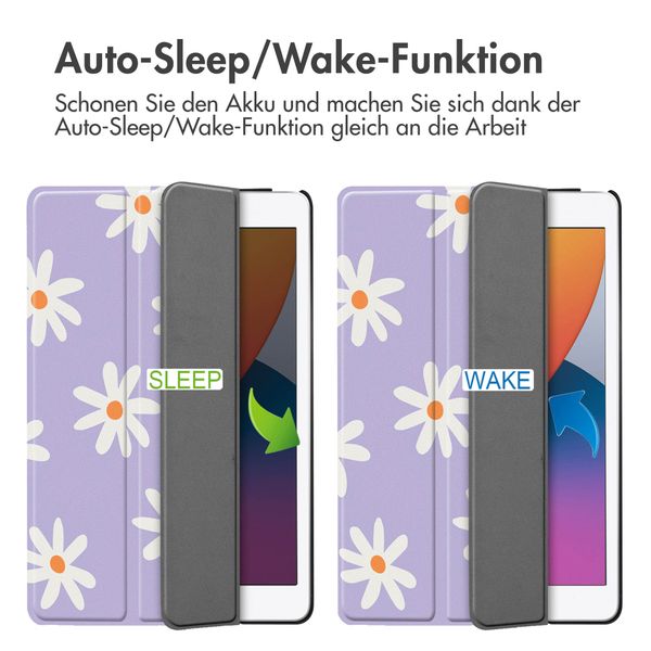 imoshion Design Trifold Klaphülle Apple iPad 9 (2021) 10.2 Zoll / iPad 8 (2020) 10.2 Zoll / iPad 7 (2019) 10.2 Zoll - Flowers Distance