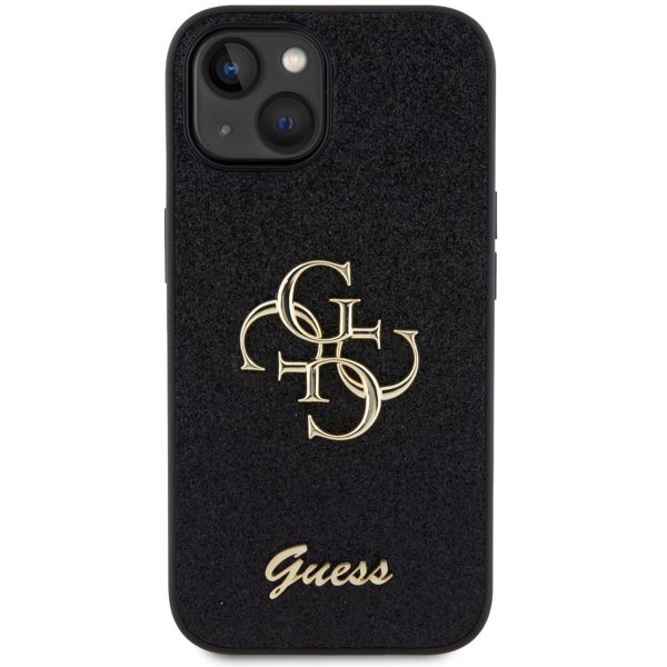 Guess 4G Metal Logo Back Cover mit Glitter Apple iPhone 15 - Schwarz