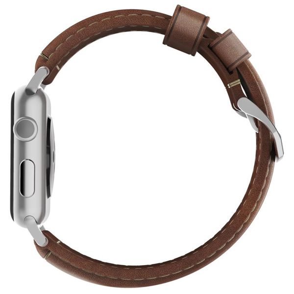 Nomad Traditionelles Lederarmband für die Apple Watch Series 1 bis 10 / SE / Ultra (2) (44/45/46/49 mm) - Braun/Silber