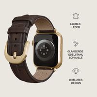 Burga Armband aus echtem Leder für Apple Watch Series 1 - 11 / SE / Ultra (44/45/46/49 mm) - Espresso / Gold