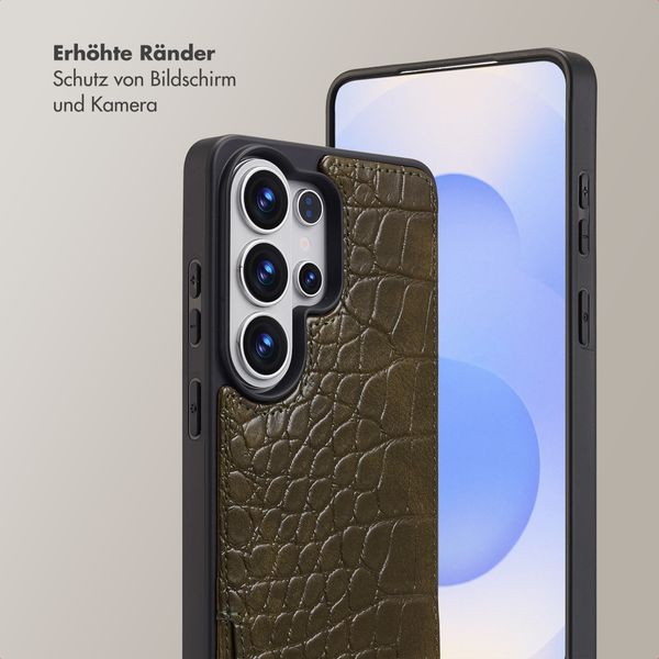 Selencia Nova Croco HandyHülle mit Kordel und Kartenhalter Samsung Galaxy S26 Ultra - Dark Olive