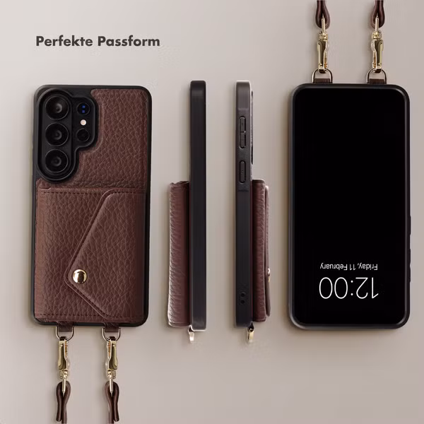 Selencia Sera HandyHülle mit Kordel und Umschlag-Kartenhalter Samsung Galaxy S26 Ultra - Chocolate Brown