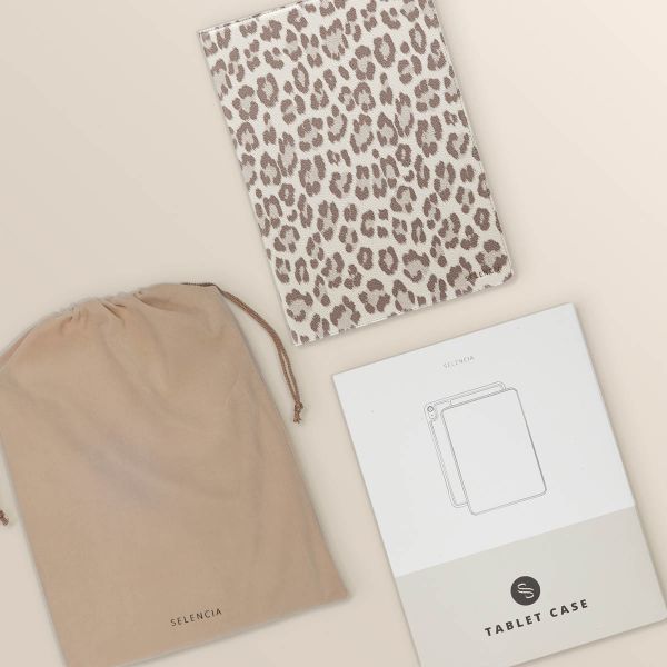 Selencia Sabi Klapphülle mit Leopardenmuster Samsung Galaxy Tab A9 Plus - Soft Ivory