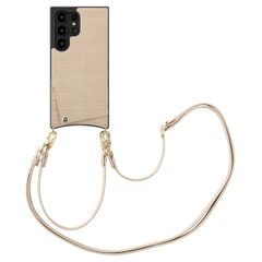 Selencia Nova Croco HandyHülle mit Kordel und Kartenhalter Samsung Galaxy S24 Ultra - Beige