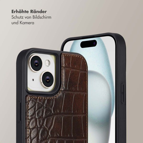 Selencia Nova Croco HandyHülle mit Kordel und Kartenhalter Apple iPhone 15 - Choco Brown