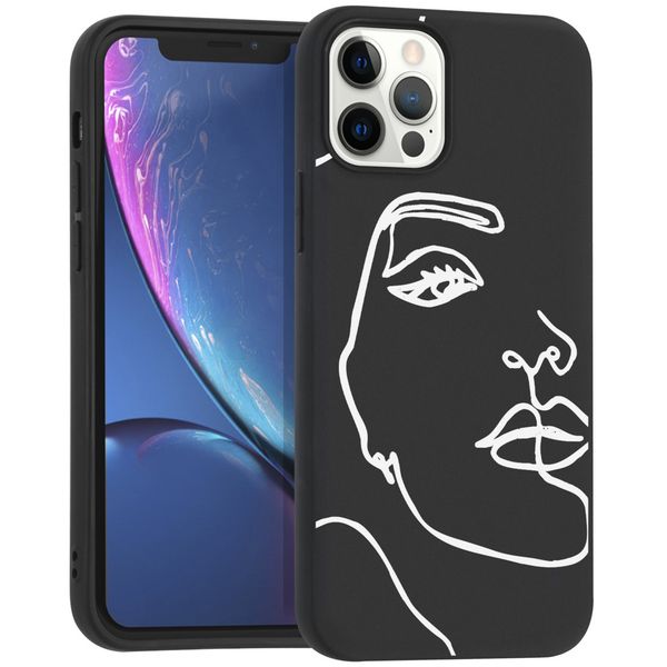 imoshion Design Hülle iPhone 12 (Pro) - Abstraktes Gesicht - Weiß