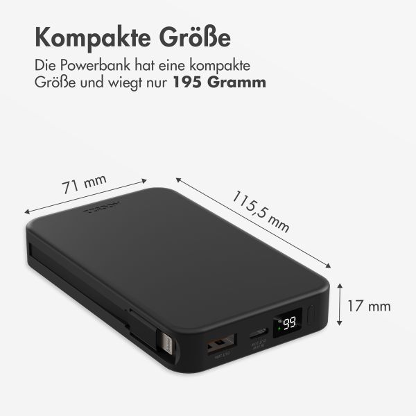 Accezz Powerbank 10.000 mAh mit integrierten Kabeln – Schwarz