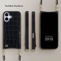 Selencia Nova Croco HandyHülle mit Kordel und Kartenhalter Apple iPhone 17 - Schwarz