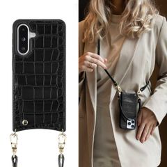 Selencia Nova Croco HandyHülle mit Kordel und Kartenhalter Samsung Galaxy A36 / A56 - Schwarz