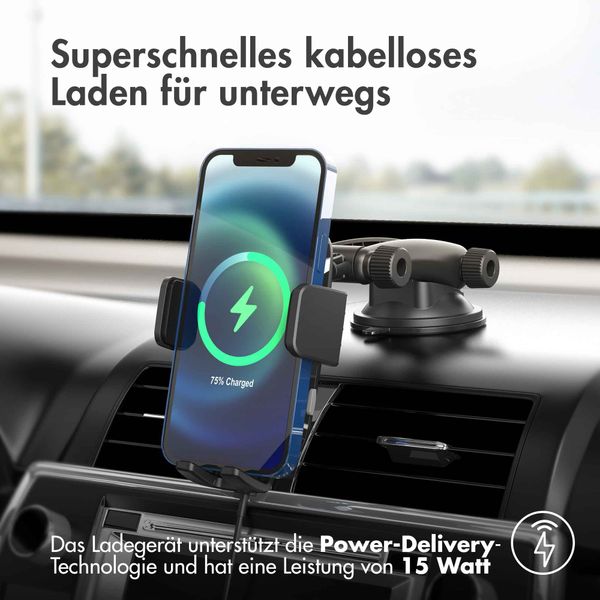 Accezz ﻿Handyhalterung Auto für das iPhone 12 – Kabelloses Ladegerät – Armaturenbrett und Windschutzscheibe – Schwarz