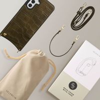 Selencia Nova Croco HandyHülle mit Kordel und Kartenhalter Samsung Galaxy A56 - Dark Olive