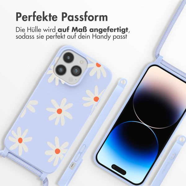 imoshion Silikonhülle design mit Band für das iPhone 14 Pro - Lila Flower Distance