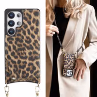 Selencia Nova Handyhülle mit Kordel und Kartenhalter Samsung Galaxy S25 Ultra - Leopard