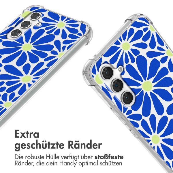 imoshion Design Hülle mit Band für das Samsung Galaxy A54 (5G) - Cobalt Blue Flowers Connect