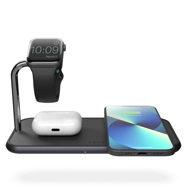 Zens Aluminium 3-in-1 Wireless Charger | Doppelte kabellose Ladematte + Apple Watch - Schwarz