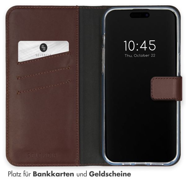 Selencia Echtleder Klapphülle Apple iPhone 15 Pro - Braun