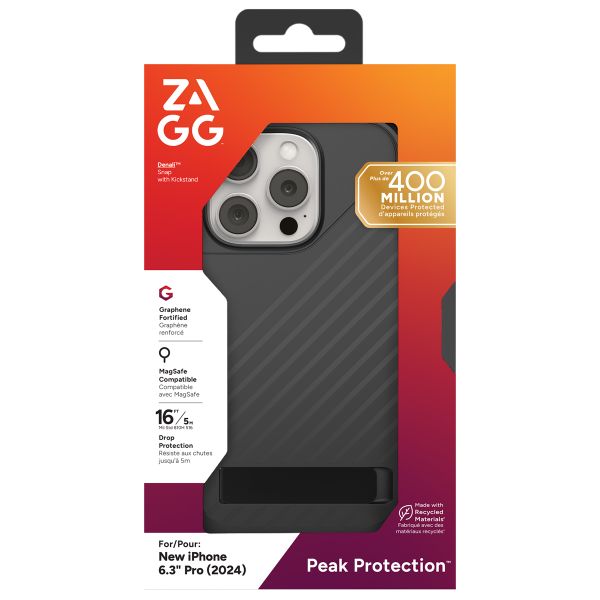 ZAGG Denali Snap KickStand Case mit MagSafe für das iPhone 16 Pro - Schwarz