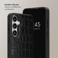 Selencia Nova Croco HandyHülle mit Kordel und Kartenhalter Samsung Galaxy S25 FE - Schwarz