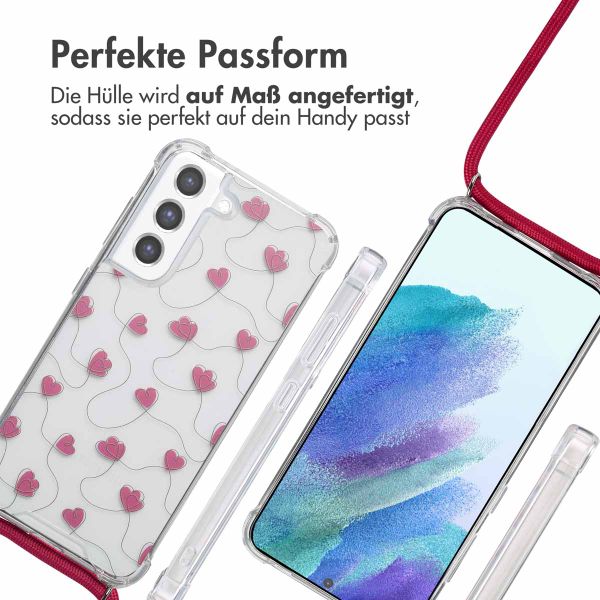 imoshion Design Hülle mit Band Samsung Galaxy S21 FE - Dusty Rose Connected Hearts
