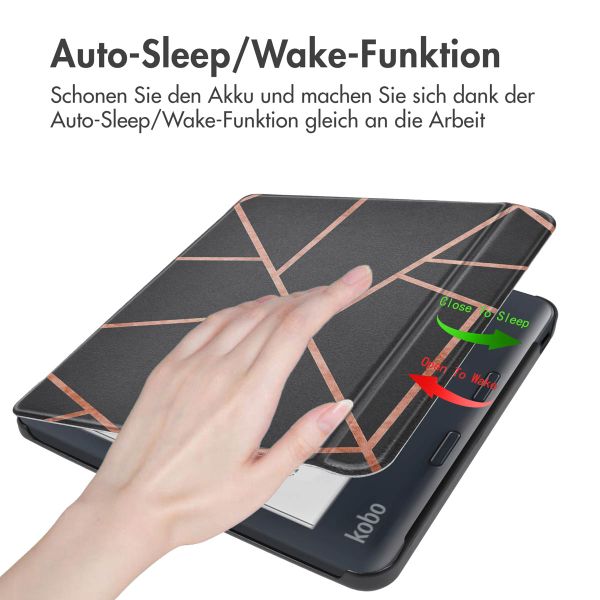 imoshion Design Slim Hard Case Sleepcover mit Stand Kobo Libra Colour - Black Graphic