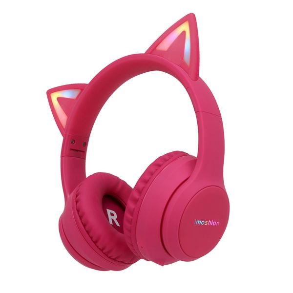 imoshion Kabellose Kinderkopfhörer LED Light Cat Ear - Dezibelbegrenzer - Mit AUX-Kabel - Hot Pink