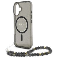 Guess MagSafe IML Glitter Case mit Beads Strap Apple iPhone 16 - Schwarz
