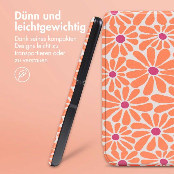 imoshion Design Slim Hard Case Sleepcover mit Stand für das Kobo Libra Colour / Tolino Vision Color - Orange Flowers Connect