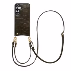 Selencia Nova Croco HandyHülle mit Kordel und Kartenhalter Samsung Galaxy S25 FE - Dark Olive