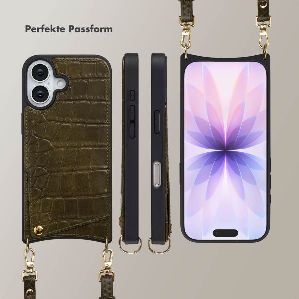 Selencia Nova Croco HandyHülle mit Kordel und Kartenhalter Apple iPhone 17 - Dark Olive