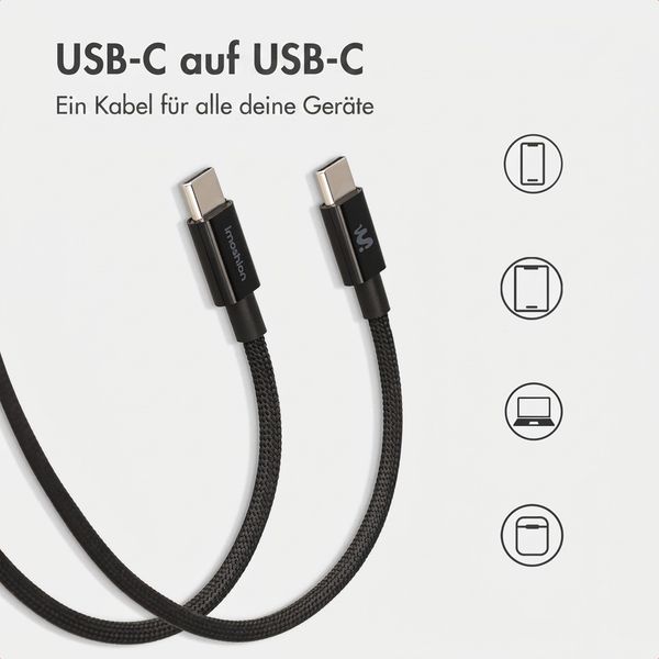 imoshion Wandladegerät - Netzteil - 2x USB-C 40 W + geflochtenes USB-C-zu-USB-C-Kabel 100 W - 1 Meter - Schwarz