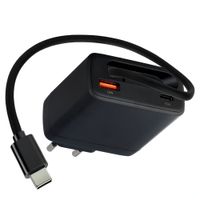 imoshion GaN-Ladegerät mit ausziehbarem USB-C-Kabel 65W - USB-A + USB-C - Schwarz