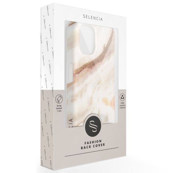 Selencia Aurora Fashion Back Case für das iPhone 15 Plus - Strapazierfähige Hülle - 100% recycelt - Weißer Marmor