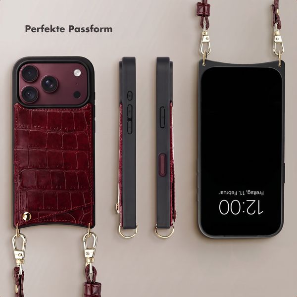 Selencia Nova Croco HandyHülle mit Kordel und Kartenhalter Apple iPhone 18 Pro / 17 Pro - Burgundy
