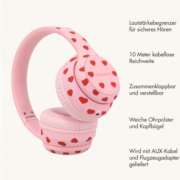 imoshion Kabellose Kinderkopfhörer LED Light - Dezibelbegrenzer - Mit AUX-Kabel - Herzchen