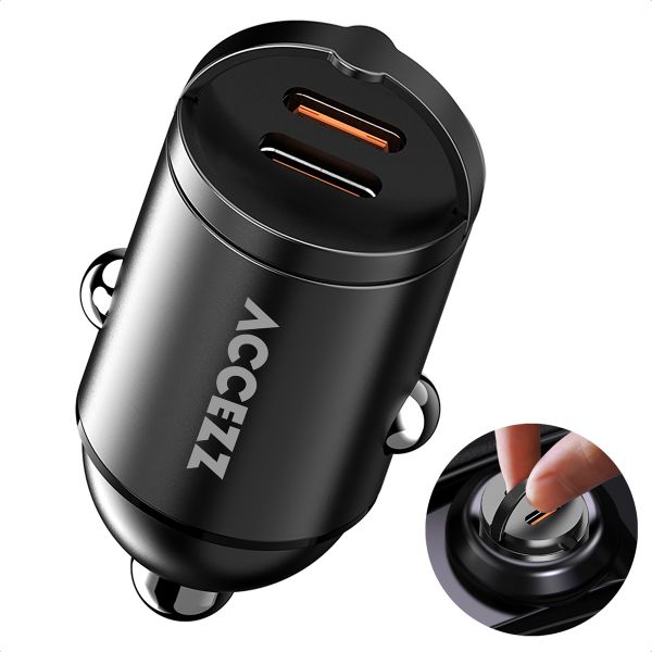 Accezz Autoladegerät | Schnellladegerät mit 2 Ports - 2x USB-C 65 Watt - Schwarz