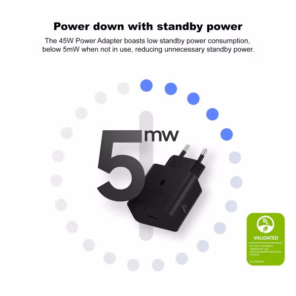 Samsung Original Power Adapter mit USB-C-Kabel - Ladegerät - USB-C-Anschluss - Fast Charger - 45 Watt - 1,8 m - Schwarz