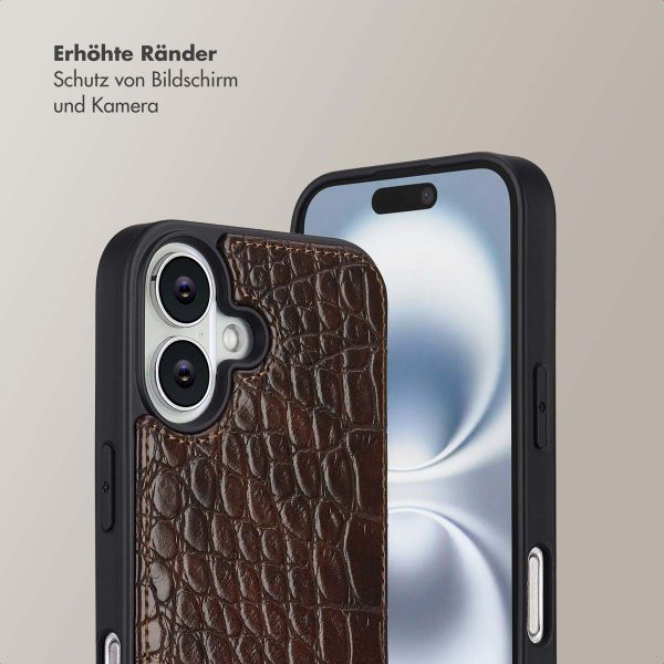 Selencia Nova Croco HandyHülle mit Kordel und Kartenhalter Apple iPhone 16 - Choco Brown