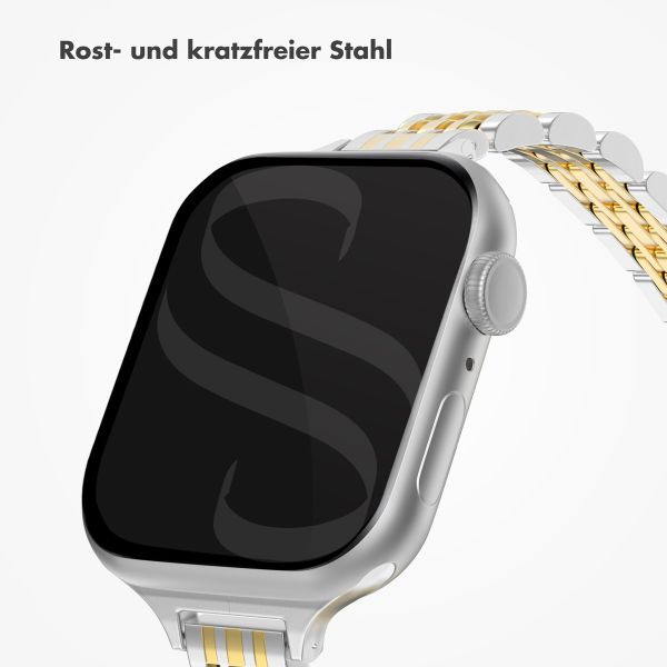 Selencia Jubilee inspiriertes schmales Edelstahlarmband für Apple Watch Series 1 t/m 9 / SE (38/40/41 mm) | Series 10 / 11 (42 mm) - Silber und Gold