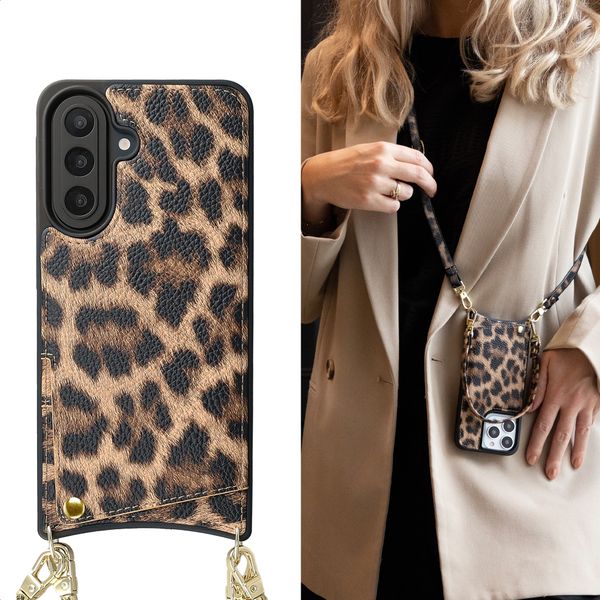Selencia Nova HandyHülle mit Kordel und Kartenhalter Samsung Galaxy A57 (5G) - Leopard